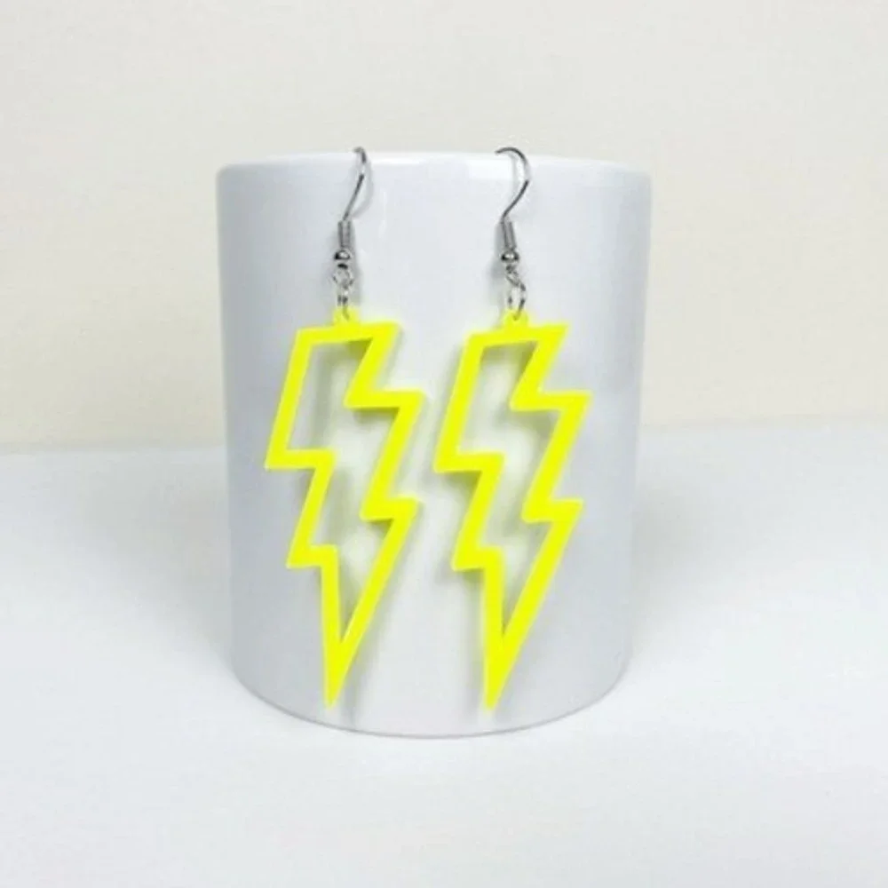 Neon‎ Yellow Acrylic Tampa Bay Lightning Bolt Hockey Dangle Earrings